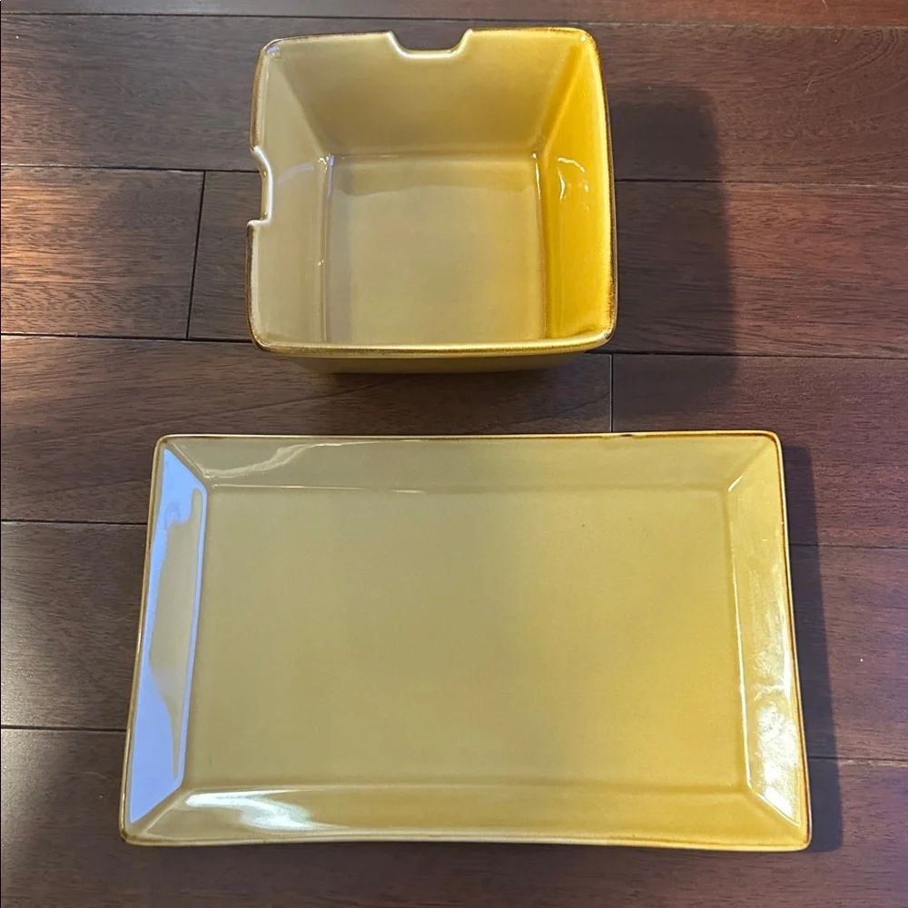 Pottery Barn Asian Square Mustard Rectangular Platter and Bowl